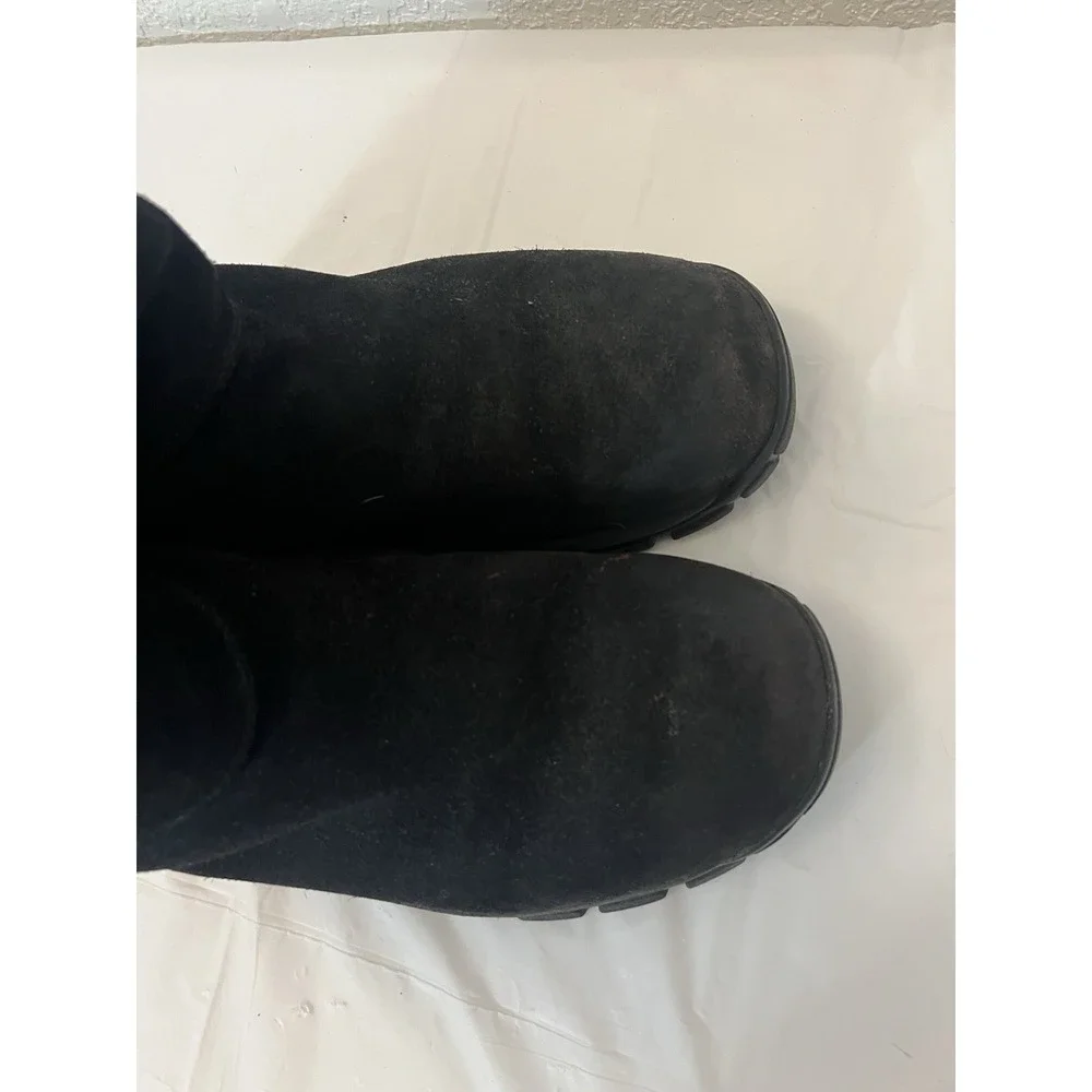 Lands End Womens Size 7B Black Suede All Weather Zip Boots Lined Back Zip‎ 87906